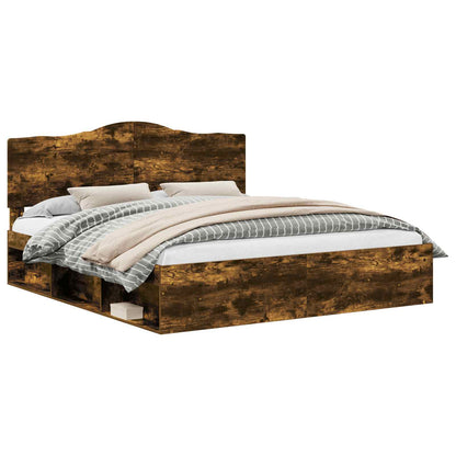 Bed Frame Smoked Oak 180 x 200 cm Solid Pine Wood