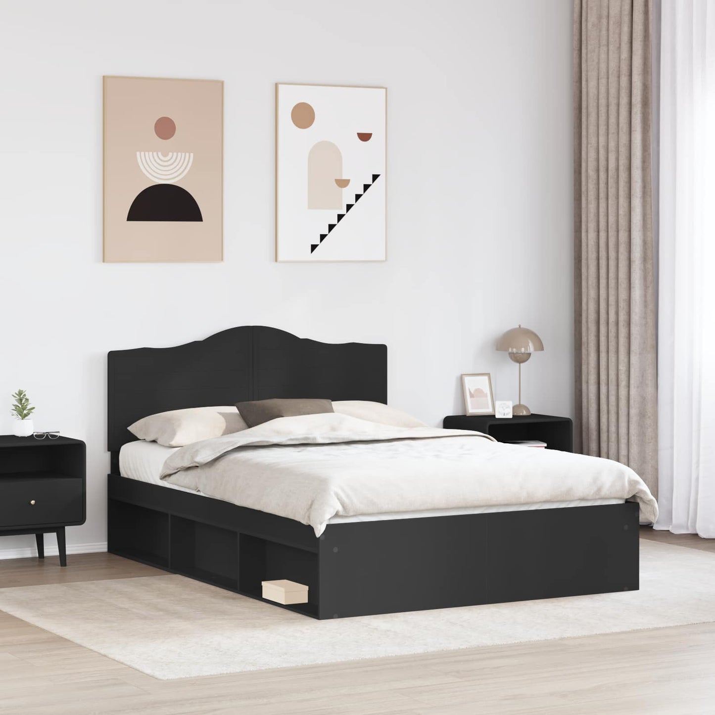 Bed Frame with Headboard Black 160 x 200 cm Solid Pine Wood
