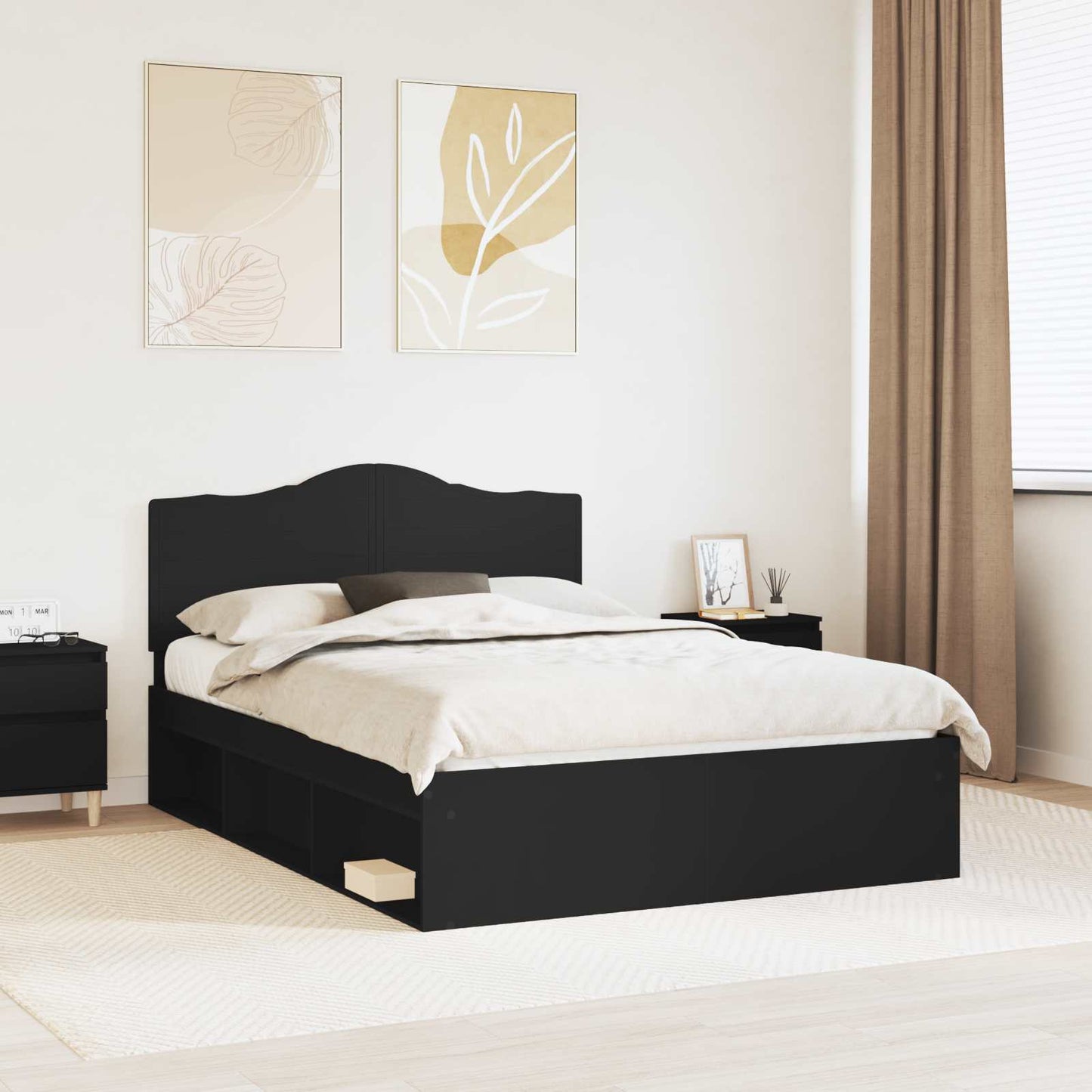 Bed Frame with Headboard Black 150 x 200 cm Solid Pine Wood
