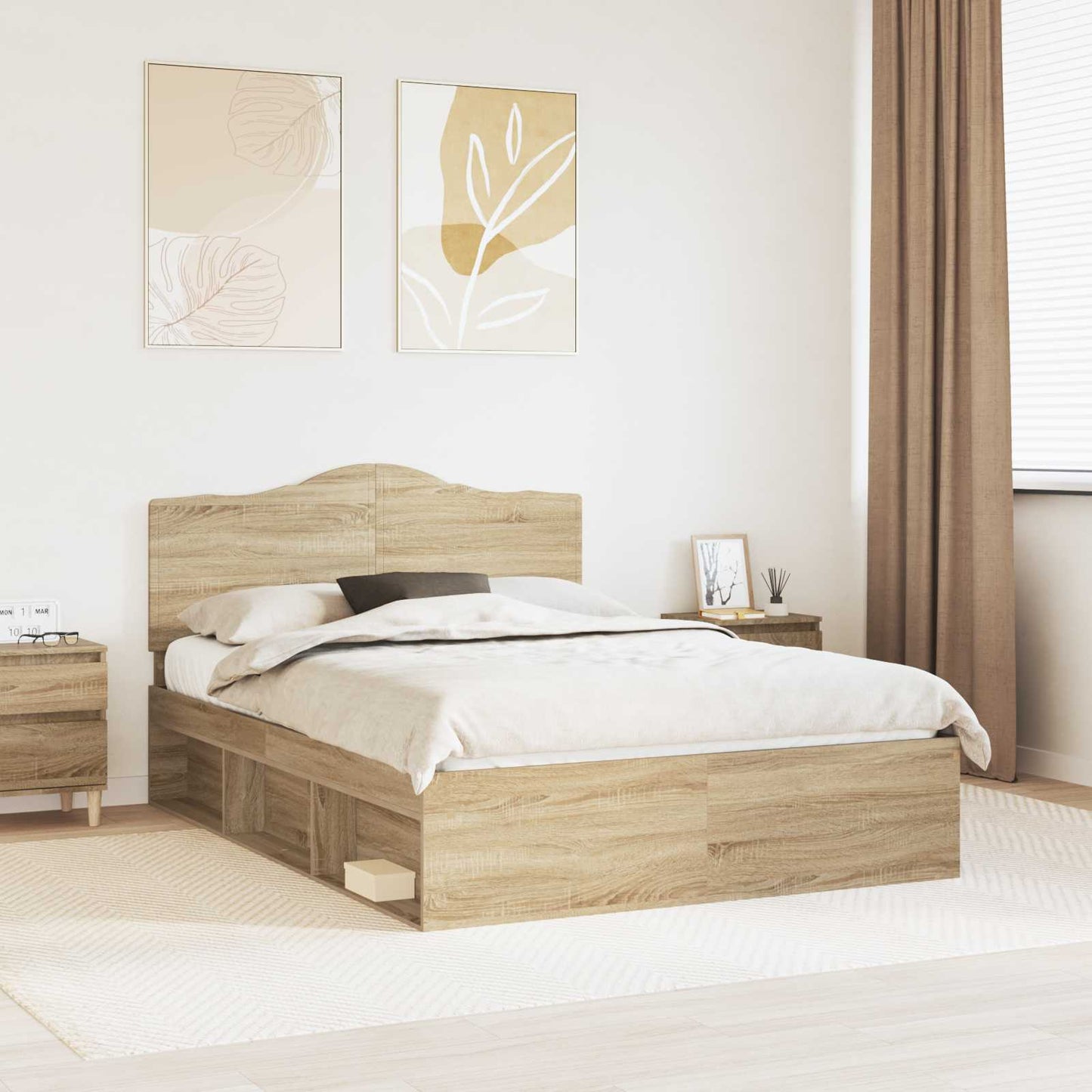 Bed Frame Sonoma Oak 150 x 200 cm Solid Pine Wood