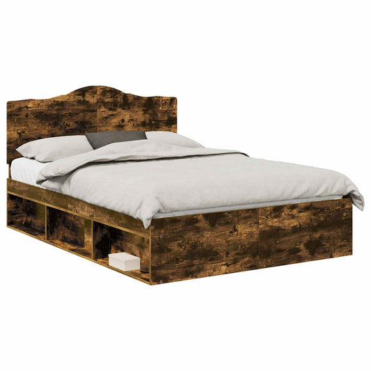Bed Frame Smoked Oak 150 x 200 cm Solid Pine Wood