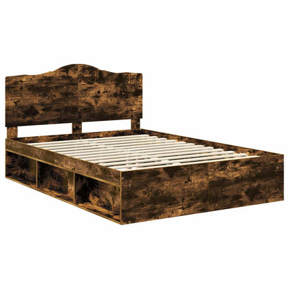 Bed Frame Smoked Oak 140 x 200 cm Solid Pine Wood