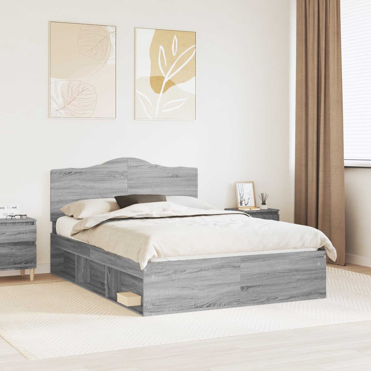 Bed Frame Grey Sonoma 140 x 200 cm Solid Pine Wood