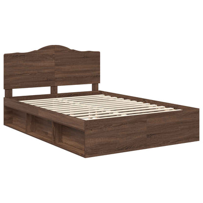 Bed Frame with Headboard Brown Oak 140 x 200 cm Solid Pine Wood
