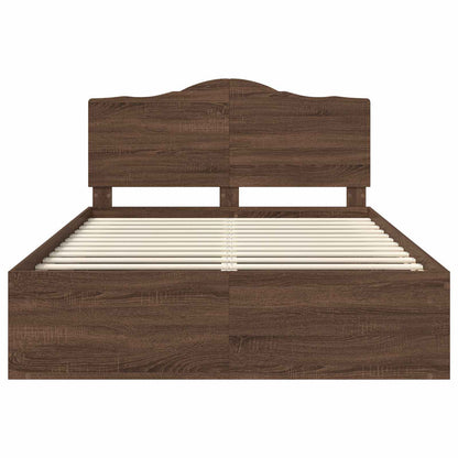 Bed Frame with Headboard Brown Oak 140 x 200 cm Solid Pine Wood