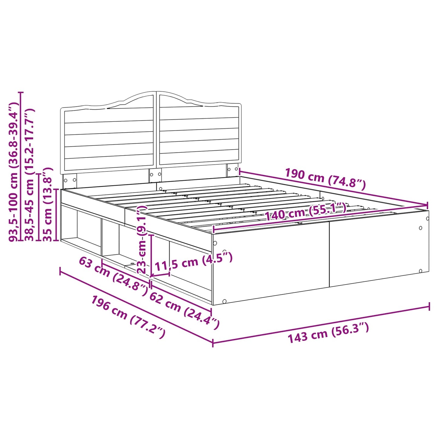 Bed Frame with Headboard Sonoma 140 x 190 cm Solid Pine Wood