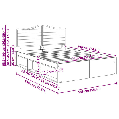 Bed Frame with Headboard Sonoma 140 x 190 cm Solid Pine Wood