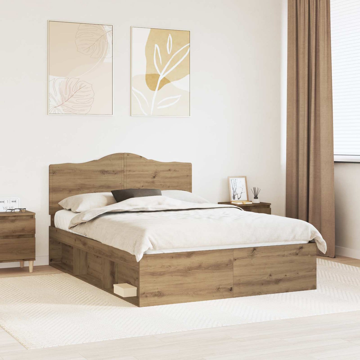 Bed Frame Artisian Oak 140 x 190 cm Solid Pine Wood
