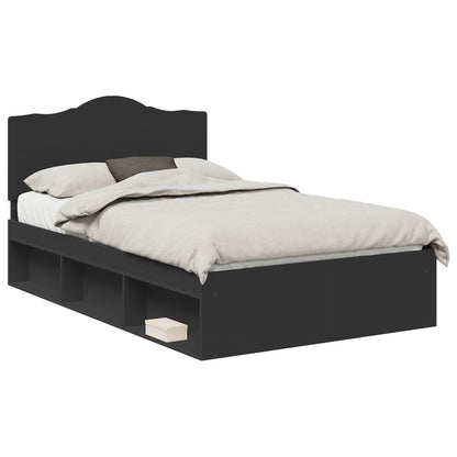 Bed Frame with Headboard Black 135 x 190 cm Solid Pine Wood