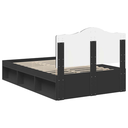 Bed Frame with Headboard Black 135 x 190 cm Solid Pine Wood