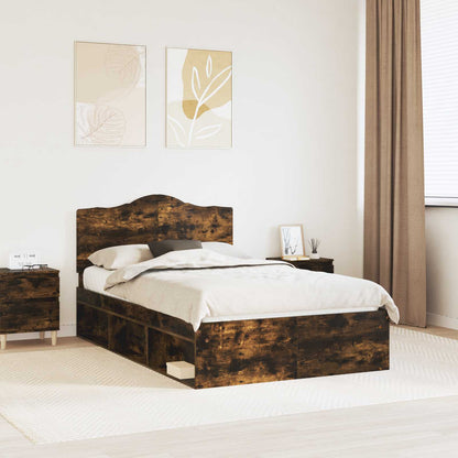 Bed Frame Smoked Oak 135 x 190 cm Solid Pine Wood