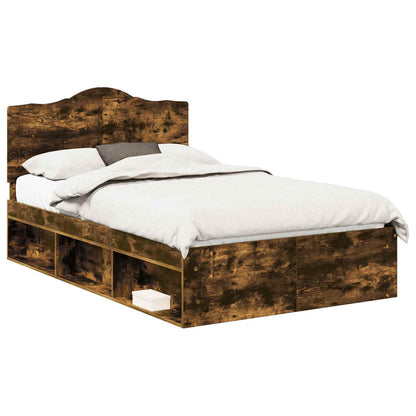 Bed Frame Smoked Oak 135 x 190 cm Solid Pine Wood