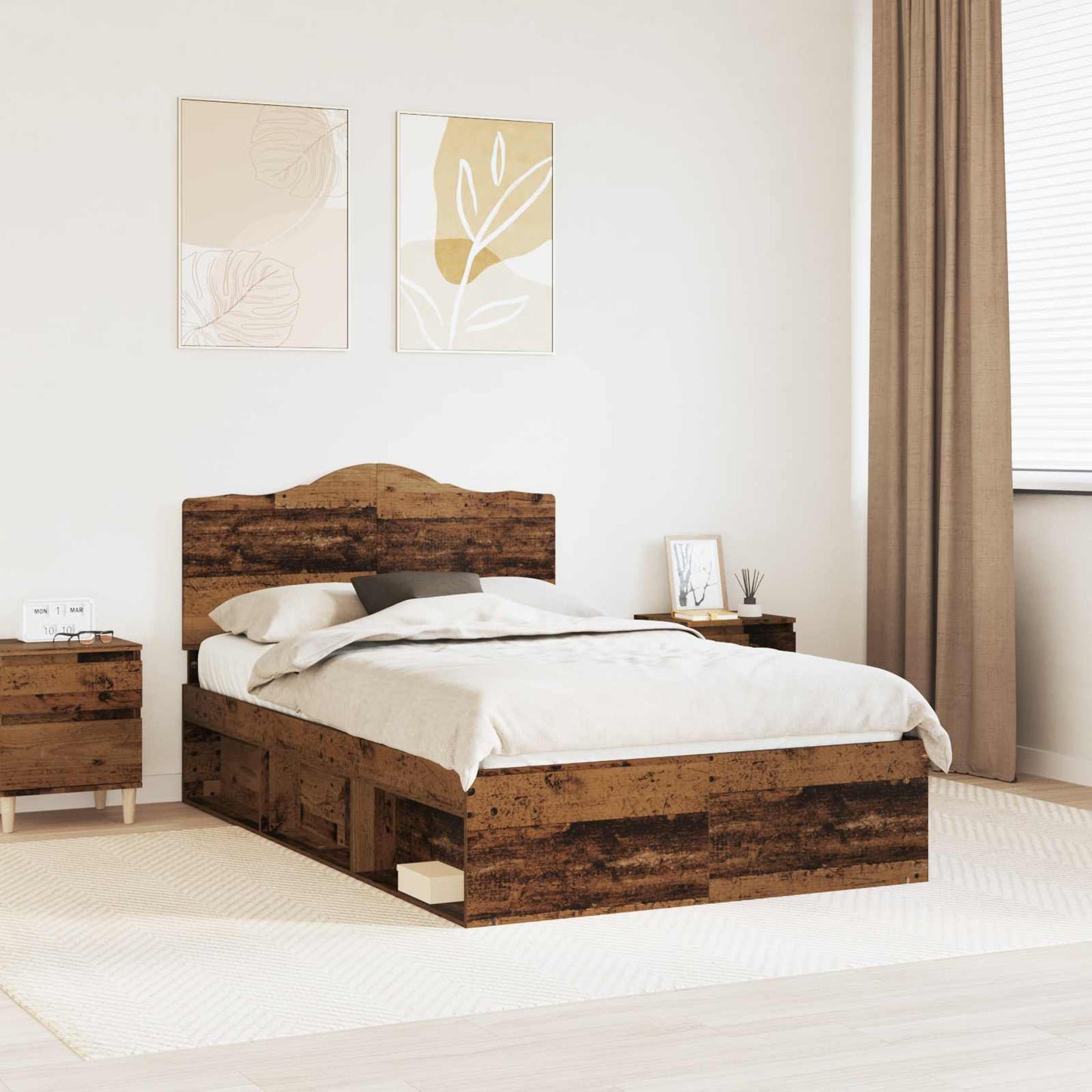 Bed Frame with Headboard Old Wood 135 x 190 cm Solid Pine Wood