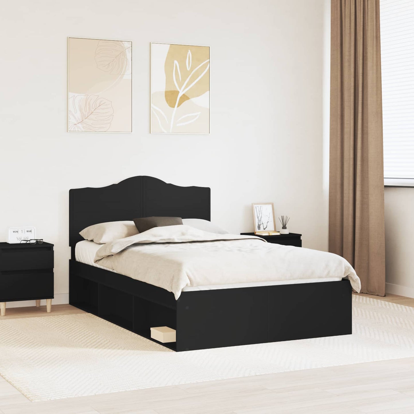 Bed Frame with Headboard Black 120 x 200 cm Solid Pine Wood