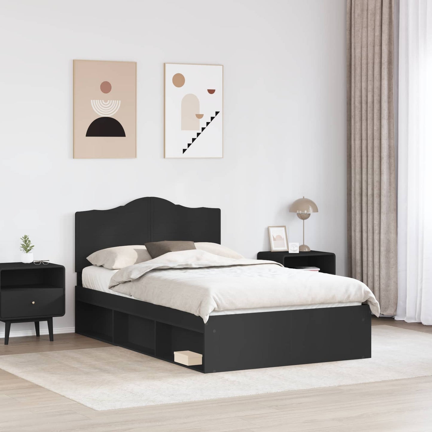 Bed Frame with Headboard Black 120 x 200 cm Solid Pine Wood
