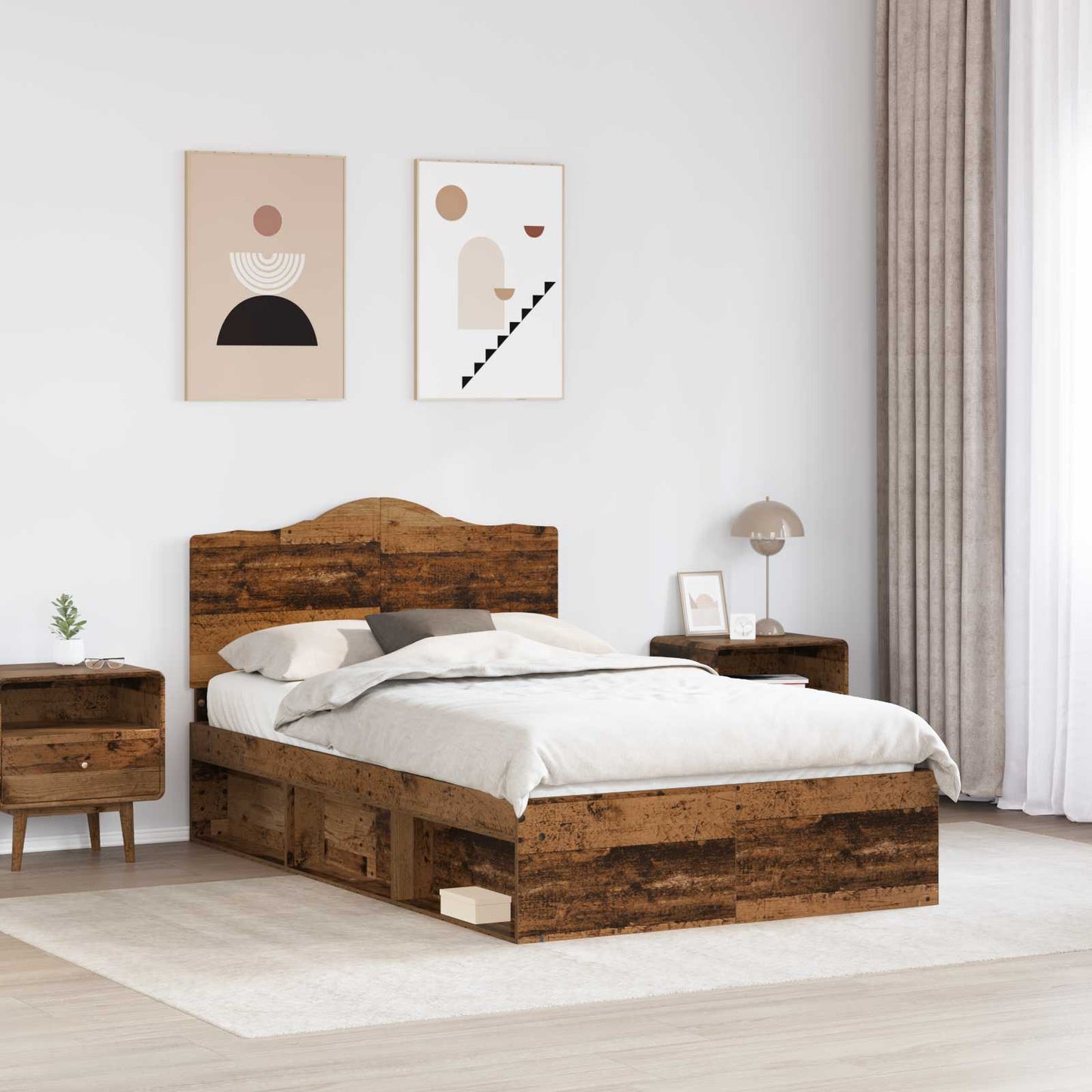 Bed Frame with Headboard Old Wood 120 x 190 cm Solid Pine Wood