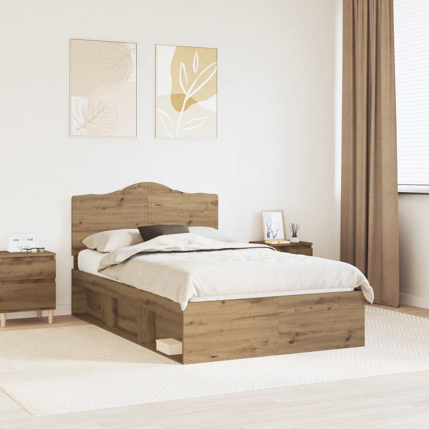 Bed Frame Artisian Oak 120 x 190 cm Solid Pine Wood