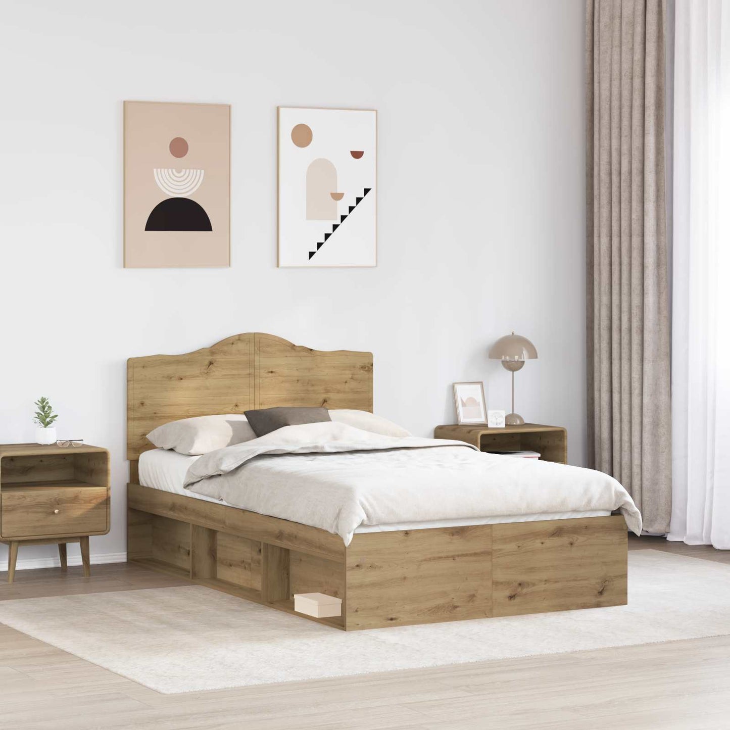 Bed Frame Artisian Oak 120 x 190 cm Solid Pine Wood