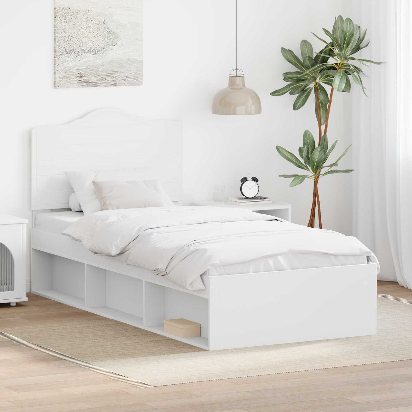 Bed Frame with Headboard White 100 x 200 cm Solid Pine Wood
