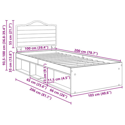 Bed Frame Concerte Grey 100 x 200 cm Solid Pine Wood
