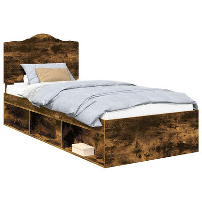 Bed Frame Smoked Oak 100 x 200 cm Solid Pine Wood