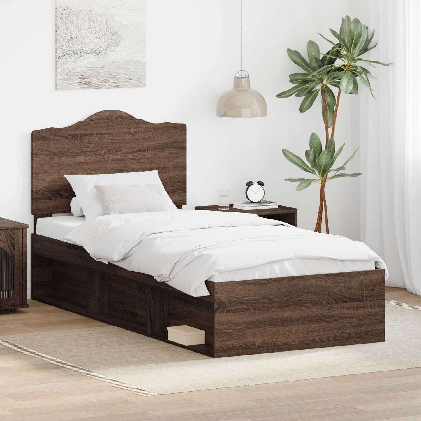 Bed Frame with Headboard Brown Oak 100 x 200 cm Solid Pine Wood