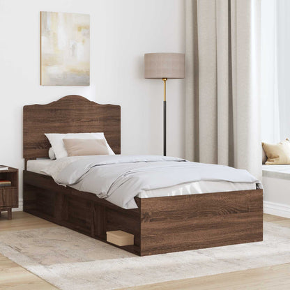 Bed Frame with Headboard Brown Oak 100 x 200 cm Solid Pine Wood