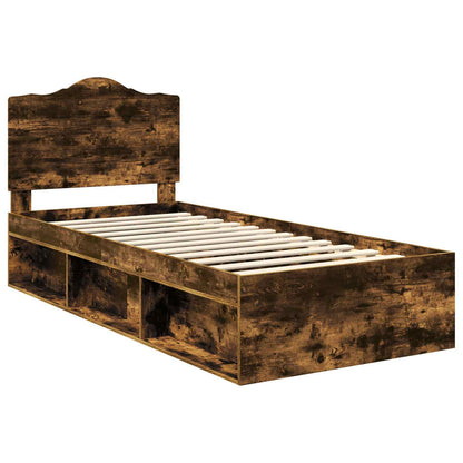 Bed Frame with Headboard Smoked Oak 90 x 200 cm Solid Pine Wood