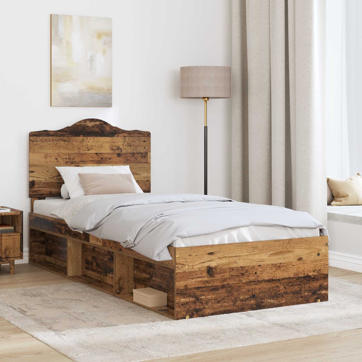 Bed Frame with Headboard Old Wood 90 x 190 cm Solid Pine Wood
