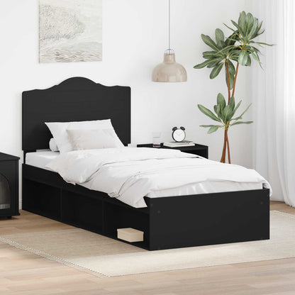 Bed Frame with Headboard Black 75 x 190 cm Solid Pine Wood