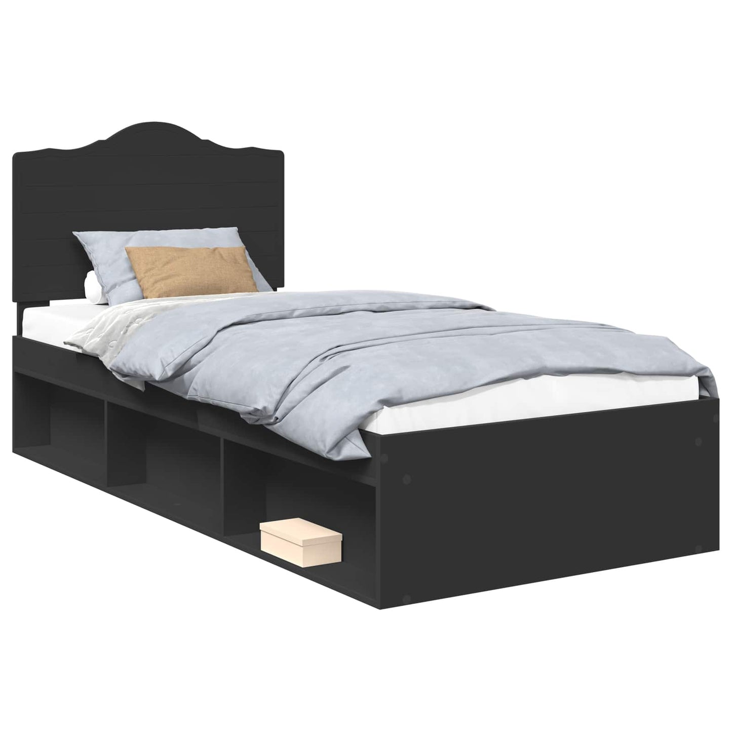 Bed Frame with Headboard Black 75 x 190 cm Solid Pine Wood