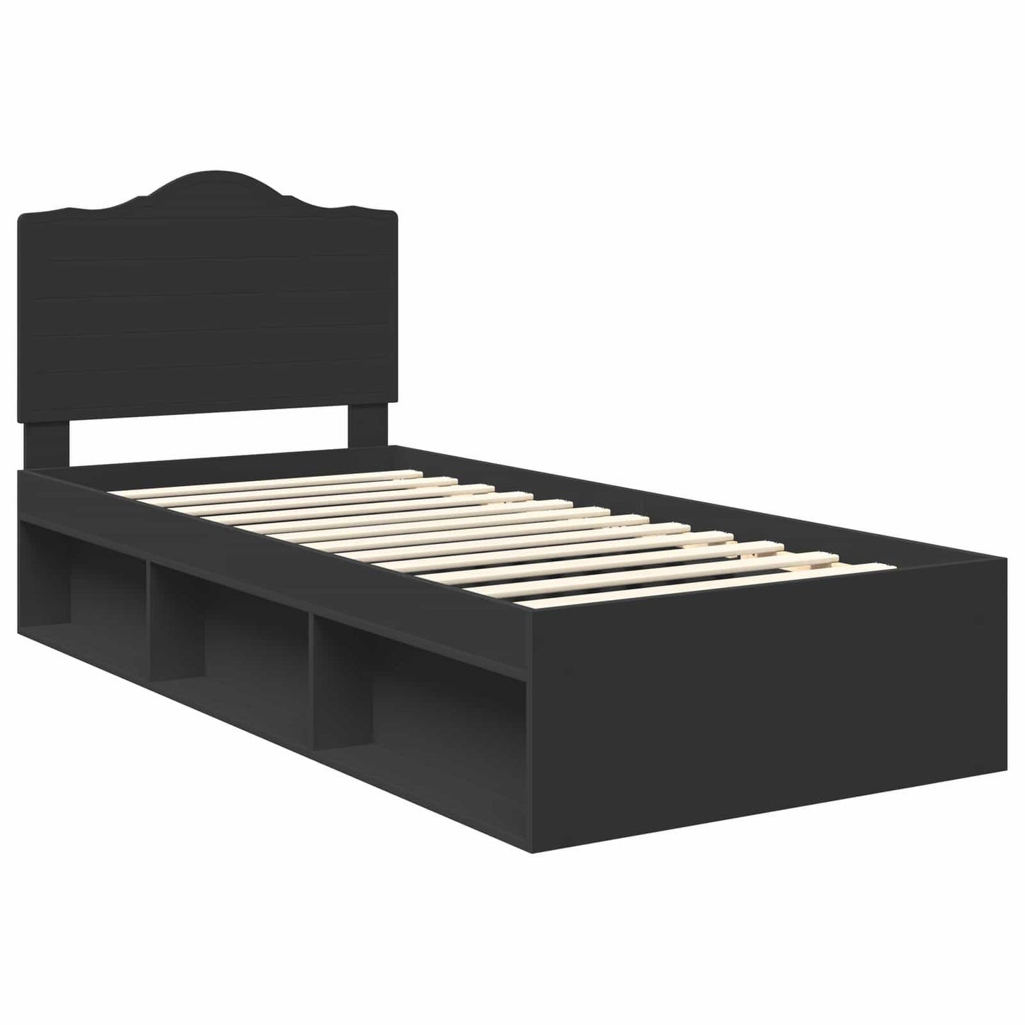 Bed Frame with Headboard Black 75 x 190 cm Solid Pine Wood