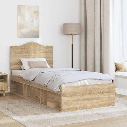 Bed Frame with Headboard Sonoma Oak 75 x 190 cm Solid Pine Wood