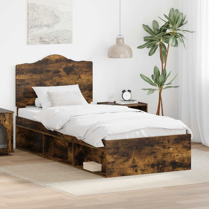 Bed Frame with Headboard Smoked Oak 75 x 190 cm Solid Pine Wood