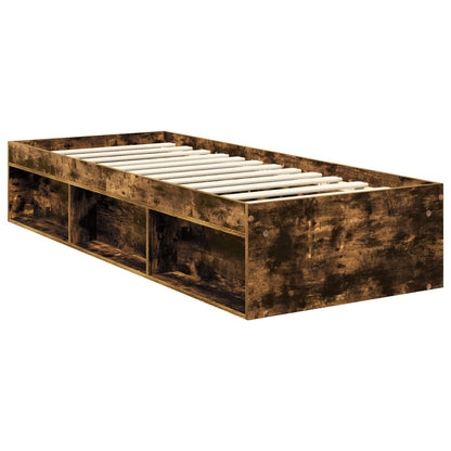 Bed Frame with Headboard Smoked Oak 75 x 190 cm Solid Pine Wood