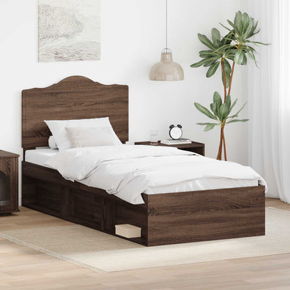 Bed Frame with Headboard Brown Oak 75 x 190 cm Solid Pine Wood