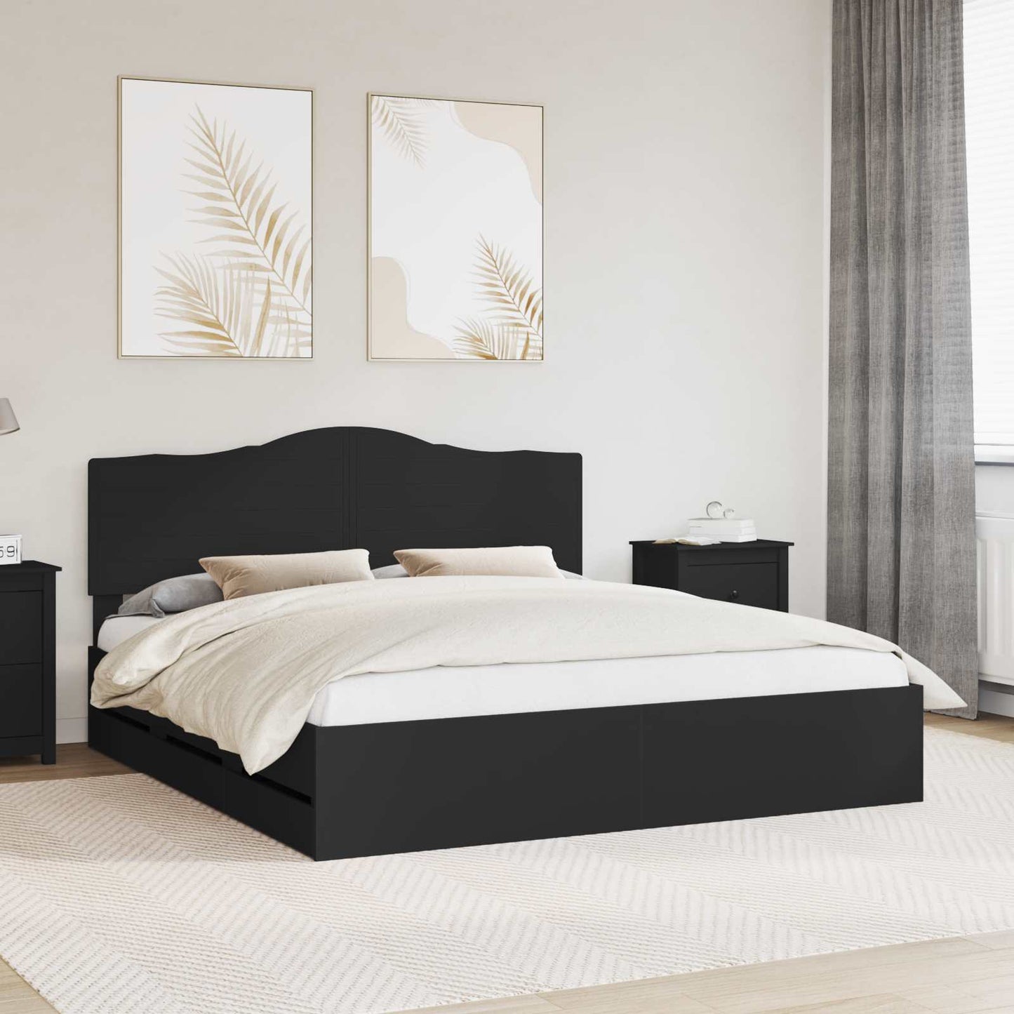Bed Frame with Drawer Black 200 x 200 cm Engineer Wood