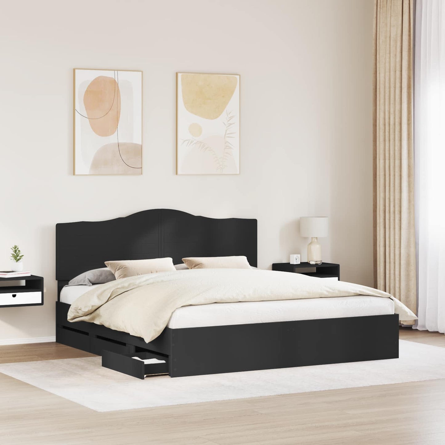 Bed Frame with Drawer Black 200 x 200 cm Engineer Wood