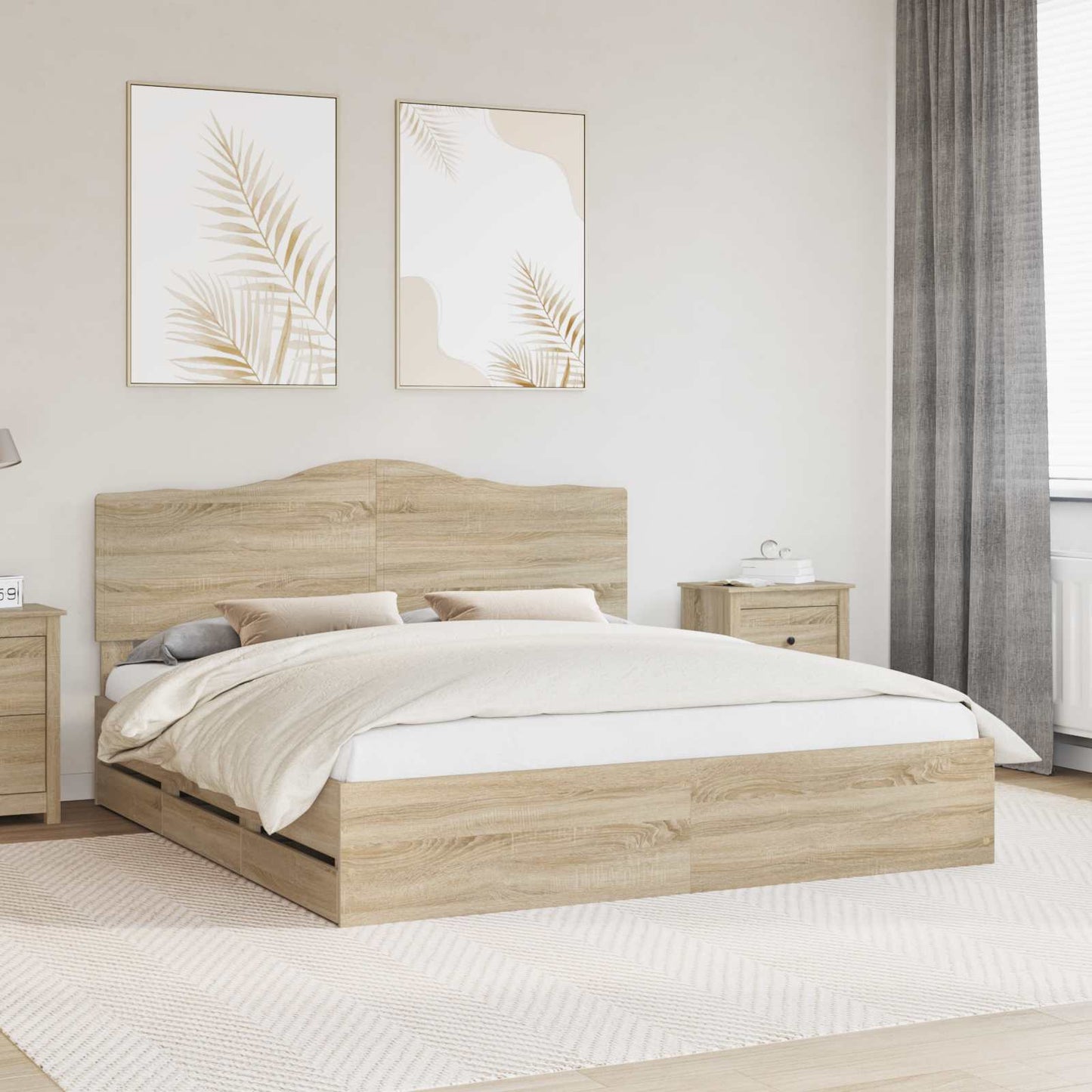 Bed Frame with Drawer Sonoma Oak 200 x 200 cm Engineer Wood