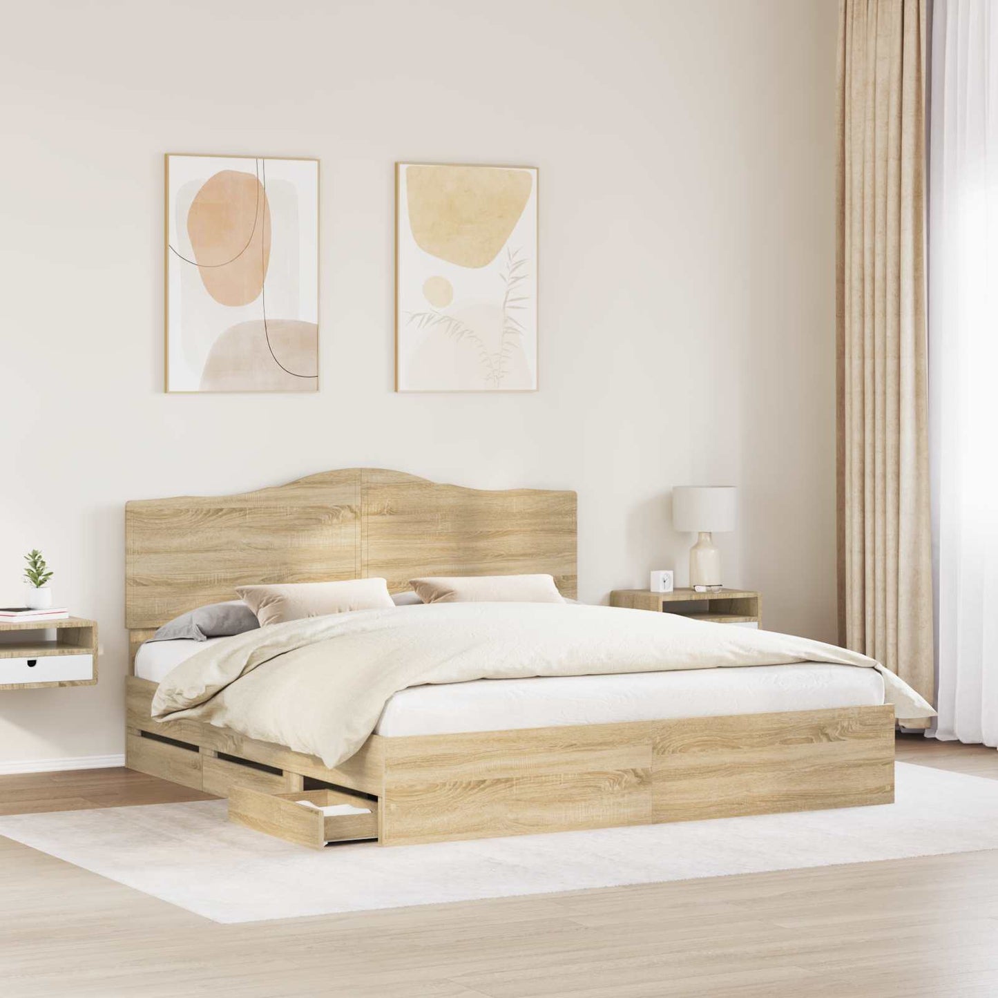 Bed Frame with Drawer Sonoma Oak 200 x 200 cm Engineer Wood