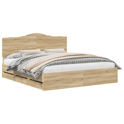 Bed Frame with Drawer Sonoma Oak 200 x 200 cm Engineer Wood