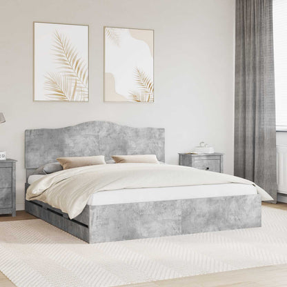 Bed Frame with Drawer Concrete Grey 200 x 200 cm Engineer Wood