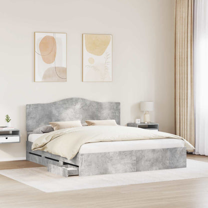 Bed Frame with Drawer Concrete Grey 200 x 200 cm Engineer Wood