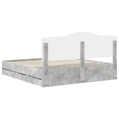 Bed Frame with Drawer Concrete Grey 200 x 200 cm Engineer Wood