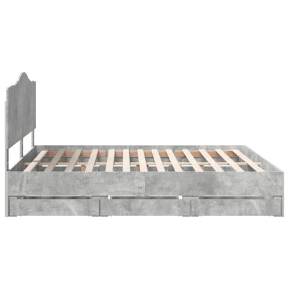 Bed Frame with Drawer Concrete Grey 200 x 200 cm Engineer Wood