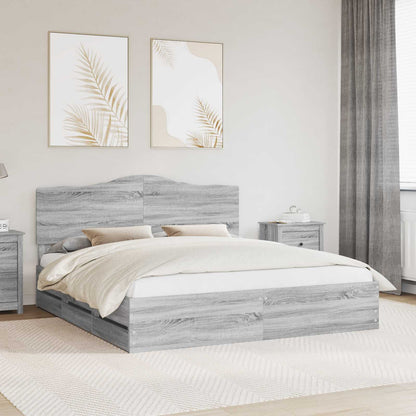 Bed Frame with Drawer Grey Sonoma 200 x 200 cm Engineer Wood
