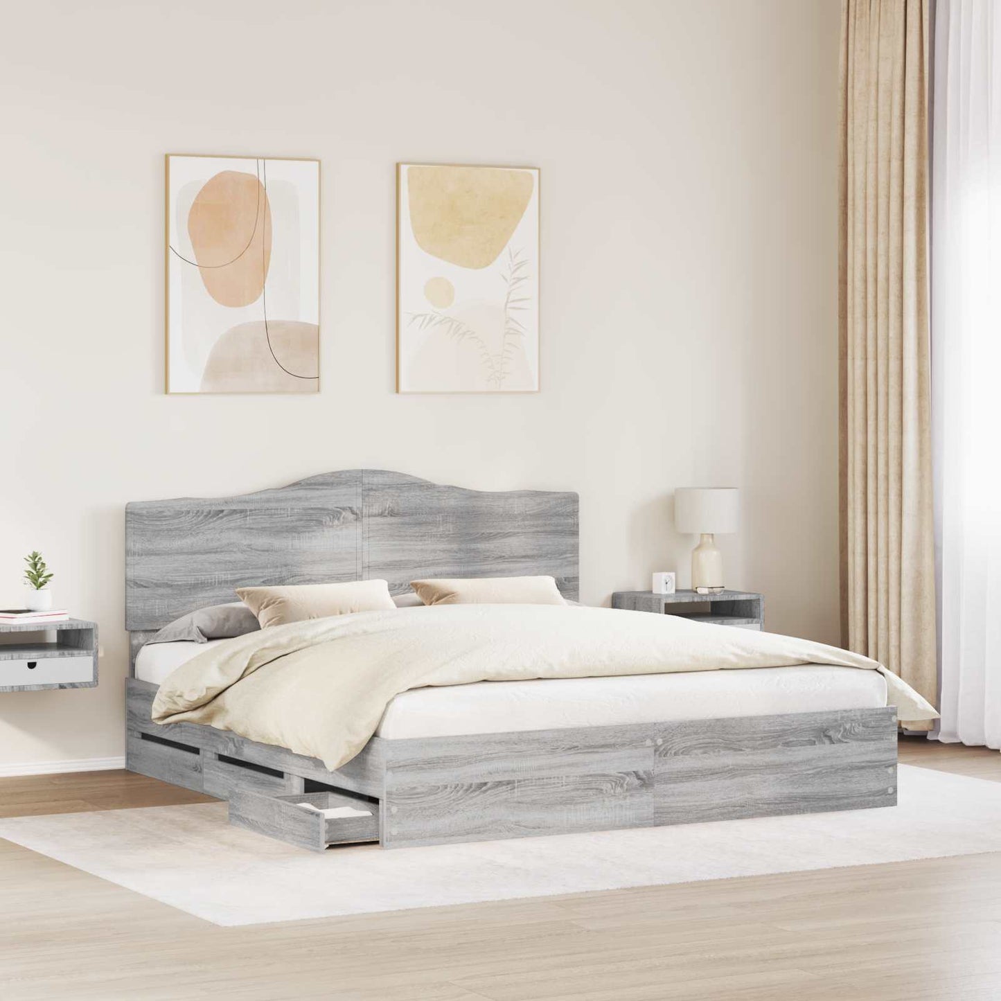 Bed Frame with Drawer Grey Sonoma 200 x 200 cm Engineer Wood
