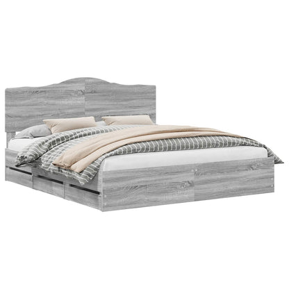Bed Frame with Drawer Grey Sonoma 200 x 200 cm Engineer Wood