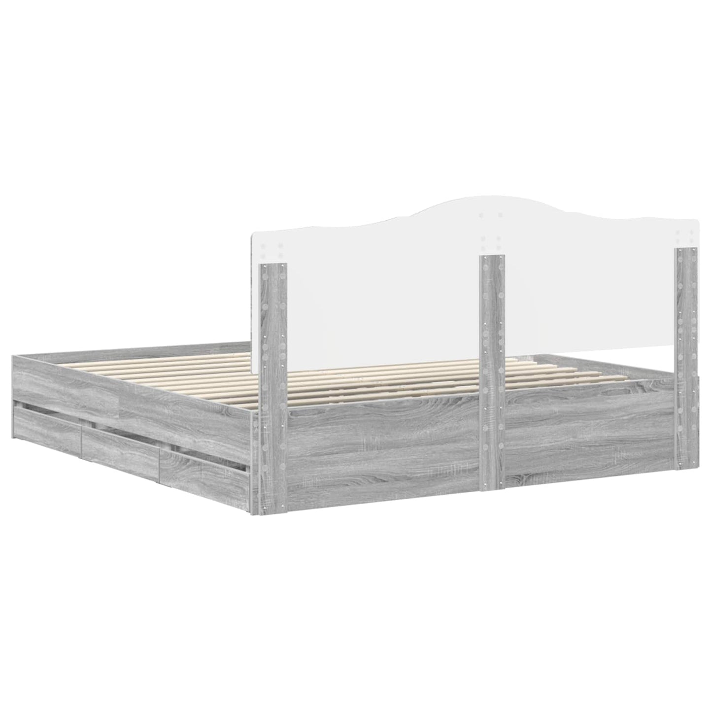 Bed Frame with Drawer Grey Sonoma 200 x 200 cm Engineer Wood