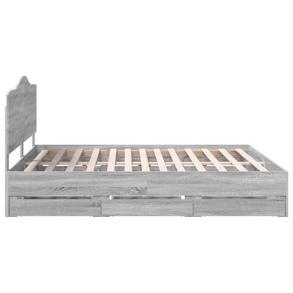 Bed Frame with Drawer Grey Sonoma 200 x 200 cm Engineer Wood